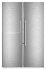 Product image, Perspective: straight closed, Side-by-Side combination, Casing colour: silver, Door colour: stainless steel