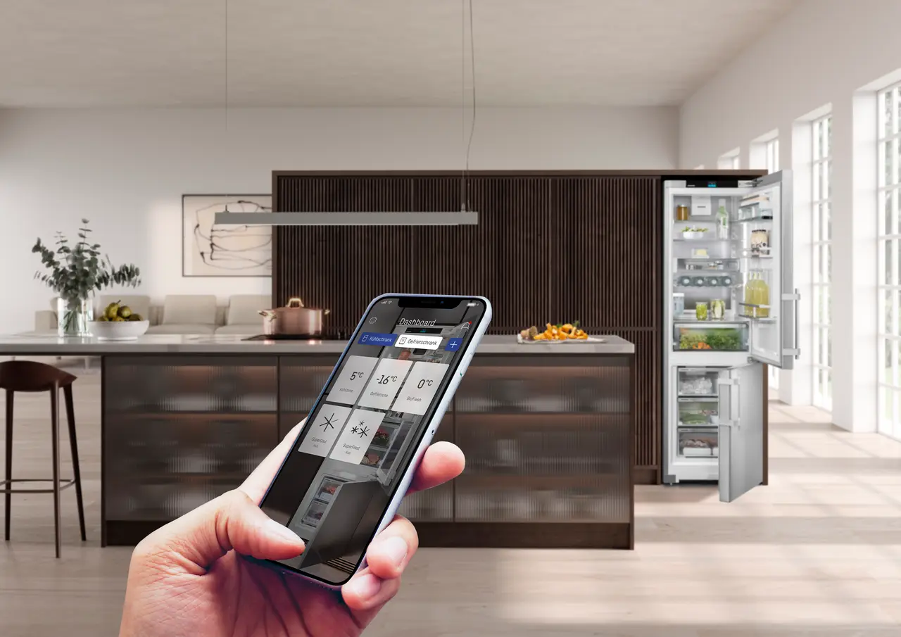 Produktbild, Perspektiv: Omgivning, Kyl-frys-kombination med EasyFresh och NoFrost, Färg på dörr: Rostfritt stål