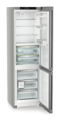 Product image, Perspective: oblique open empty, Fridge-freezer with BioFresh and NoFrost, Casing colour: silver, Door colour: Steelfinish
