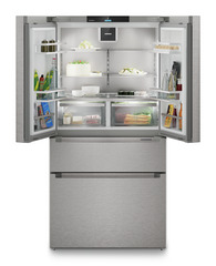 Produkt-Bild, Perspektive: gerade offen dekoriert, French-Door-Kühl-Gefrierkombination mit 2 Gefrierschubladen und IceMaker und InfinitySpring, Gehäusefarbe: Silver, Türfarbe: Edelstahl