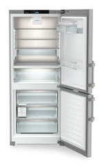 Product image, Perspective: straight open empty, Fridge-freezer with BioFresh and NoFrost, Casing colour: silver, Door colour: stainless steel