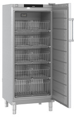 Product image, Perspective: oblique open empty, Freestanding freezer with SmartFrost, Casing colour: stainless steel, Door colour: stainless steel