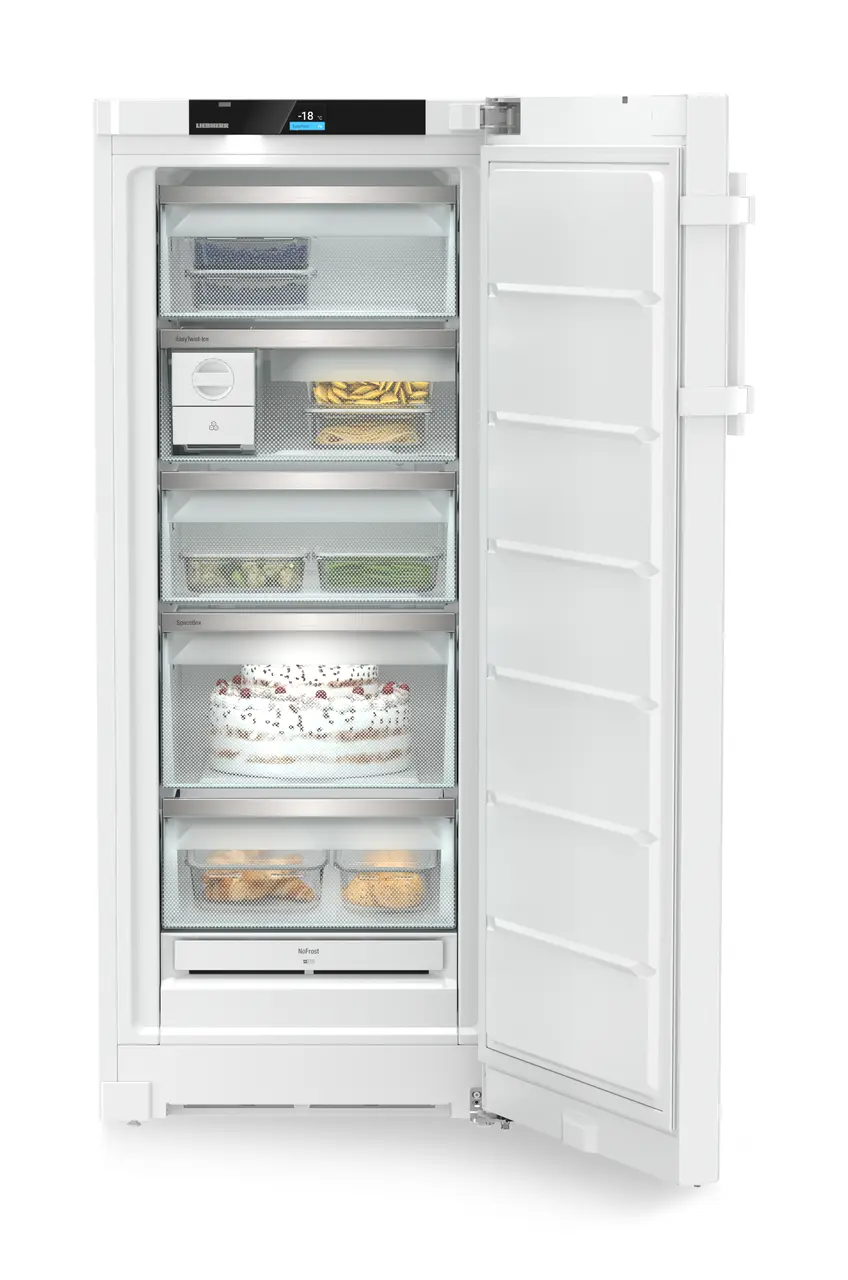 Product image, Perspective: straight open decorated, Freestanding freezer with NoFrost and EasyTwist-Ice, Casing colour: white, Door colour: white